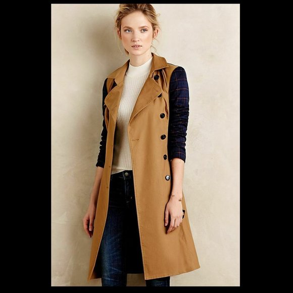 Anthropologie Colorblocked Plaid Trench Coat by Harlyn - Picture 1 of 9